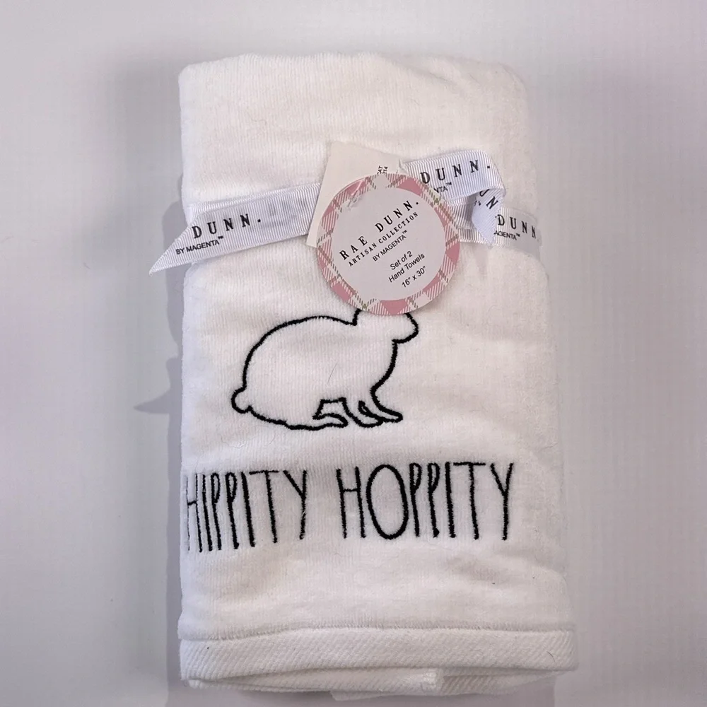 Rae Dunn Easter Hand Towels Hippity Hoppity Set of Two